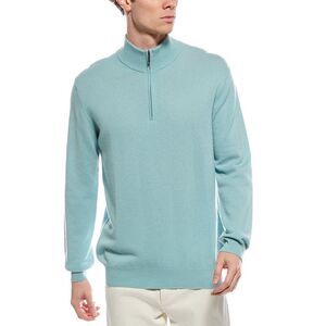 Forte Mens  Cashmere Mock Neck Cashmere 1/4-Zip Sweater, Green